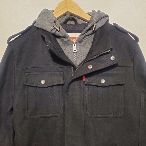 Levi's Men’s Black Wool Blend Hooded Military Jacket - Picture 4 of 10